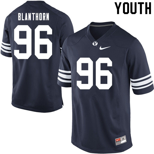 Youth #96 Garred Blanthorn BYU Cougars College Football Jerseys Sale-Navy